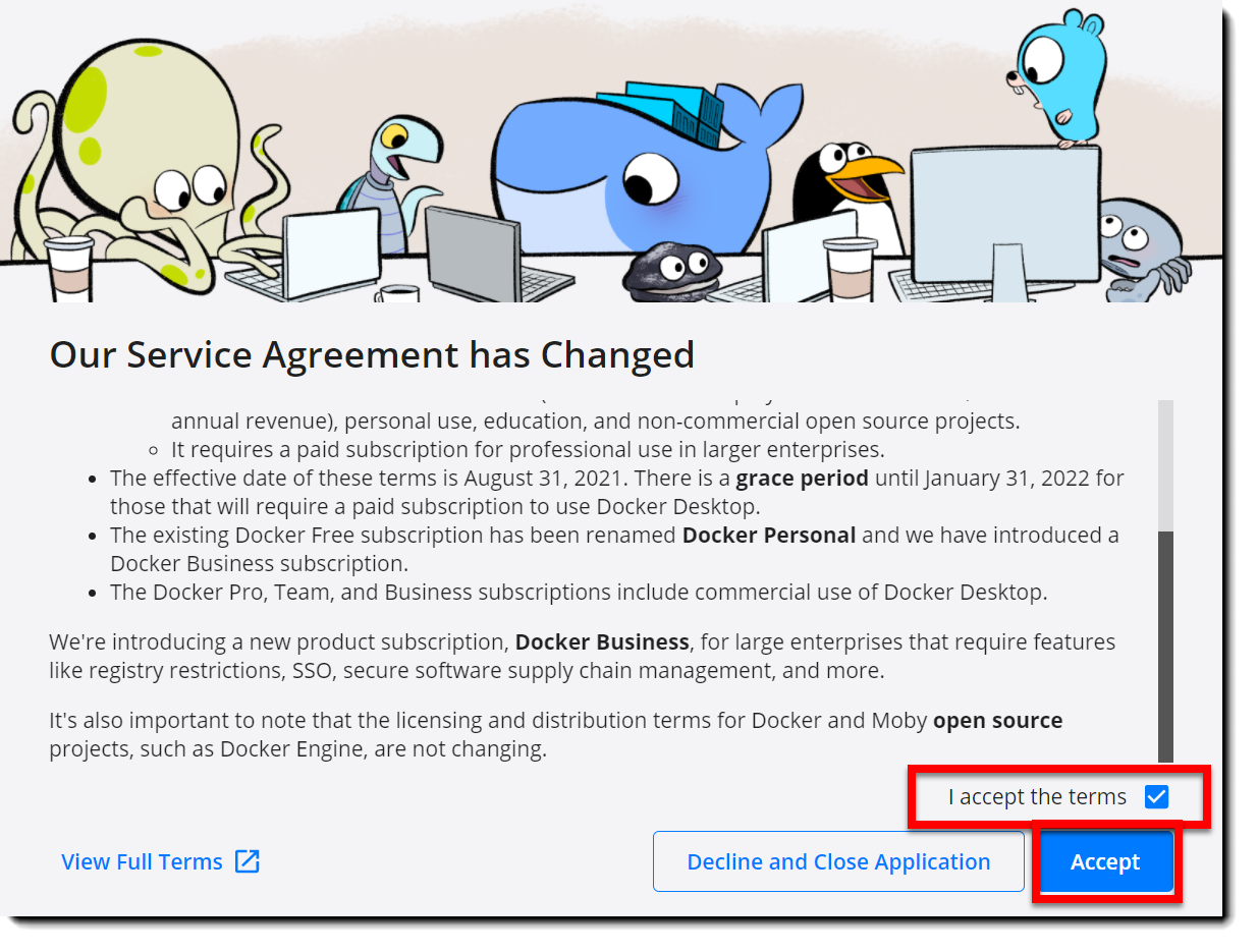 Docker Desktop Accept Terms