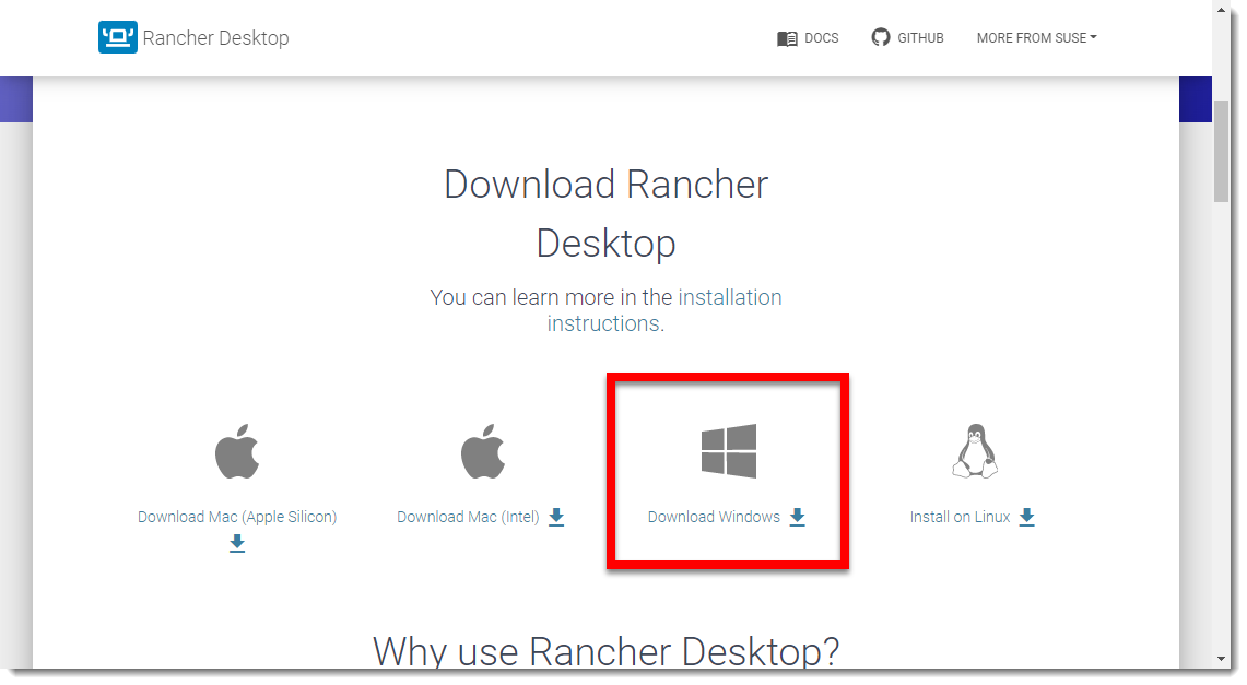 Rancher Desktop Site (Download Section)