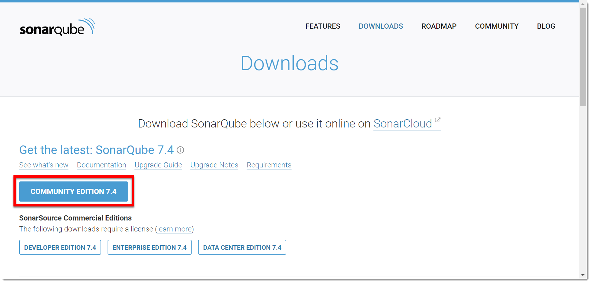 SonarQube Download Selection