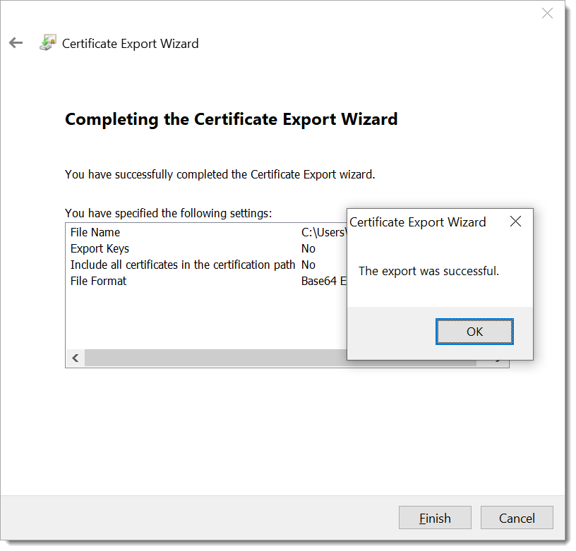 Certificate Successful Export